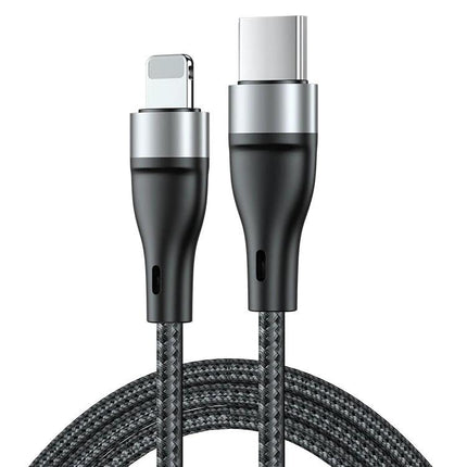 ADC 003 Type C To 8 Pin PD Fast Charging Woven Cable 1m 2m - black woven Type-C to Lightning PD charging cable, 1m and 2m lengths available
