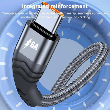 USB to USB-C Woven Cable for Daily Device Charging Needs - braided 6A USB-C charging cable with reinforced connector for smartphone, tablet, laptop