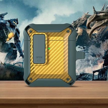 Carbon Fiber Case for AirPods Protection on Daily Commutes rugged gold carbon-fiber protective AirPods case with charging access and keyring clip