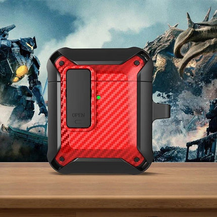 Carbon Fiber Case for AirPods Protection on Daily Commutes — Red Carbon Fiber Protective AirPods Case With Keyring Slot