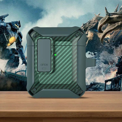 Carbon Fiber Case for AirPods Protection on Daily Commutes rugged carbon fiber cover with quick-charge access and clip for bag or keys