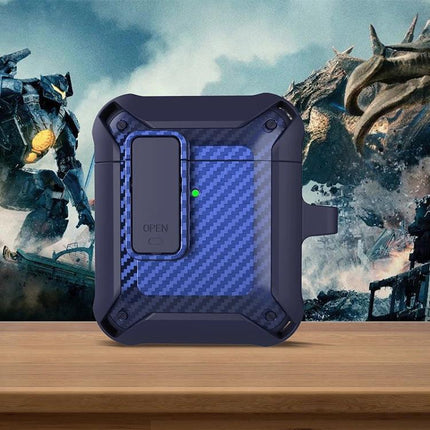 Carbon Fiber Case for AirPods Protection on Daily Commutes - Rugged Blue Carbon Fiber AirPods Cover With Quick Access And Dust Protection