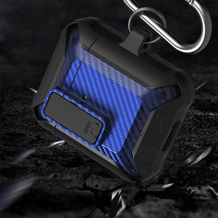 Carbon Fiber Case for AirPods Protection on Daily Commutes rugged blue carbon fiber AirPods case with keyring and quick-charge access