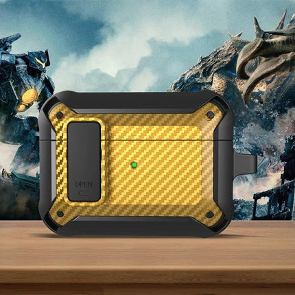 Carbon Fiber Case for AirPods Protection on Daily Commutes — Durable carbon fiber-look AirPods case with clip, dust protection and easy charging access