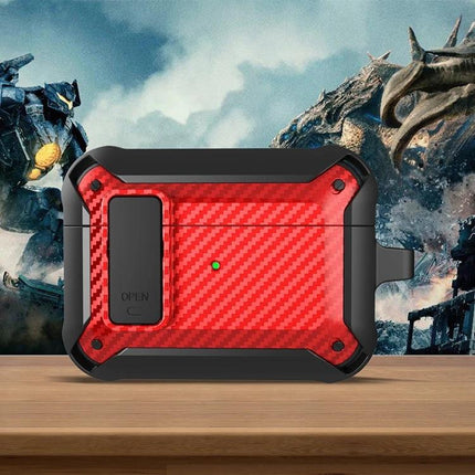 Carbon Fiber Case for AirPods Protection on Daily Commutes - Red carbon fiber protective AirPods case with charging access and carabiner