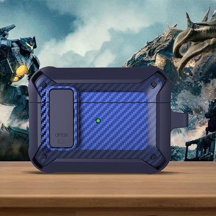Carbon Fiber Case for AirPods Protection on Daily Commutes rugged blue carbon-fiber design with dust protection and quick-charge access