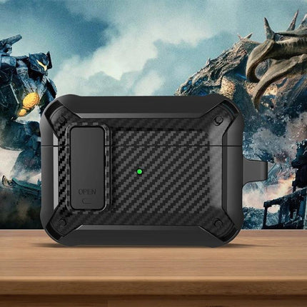 Carbon Fiber Case for AirPods Protection on Daily Commutes slim carbon-fiber protective cover with clip and charging access