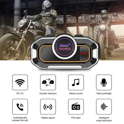 Motorcycle Helmet Intercom For Riders On The Road Daily Use - Bluetooth 3.0 intercom with 500m range, voice prompts, music and noise reduction