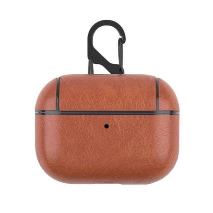 Leather Case for AirPods Pro with Hook for Daily Carry - brown leather protective case with black hook for commuting and everyday use