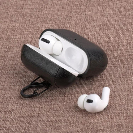 Leather Case for AirPods Pro with Hook for Daily Carry - black leather protective case with carabiner attached