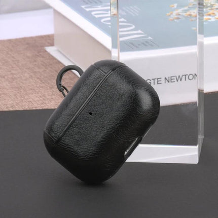 Leather Case for AirPods Pro with Hook for Daily Carry - black leather protective case with clip for commuting