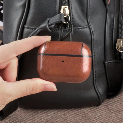 Leather Case for AirPods Pro with Hook for Daily Carry attached to a bag, brown leather protection and quick-access hook