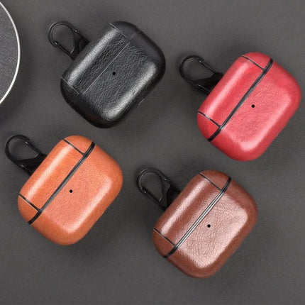 Leather Case for AirPods Pro with Hook for Daily Carry in black red brown and tan leather, protective hook-attached daily carry case