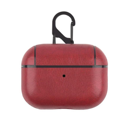 Leather Case for AirPods Pro with Hook for Daily Carry in red leather with carabiner clip for commuting