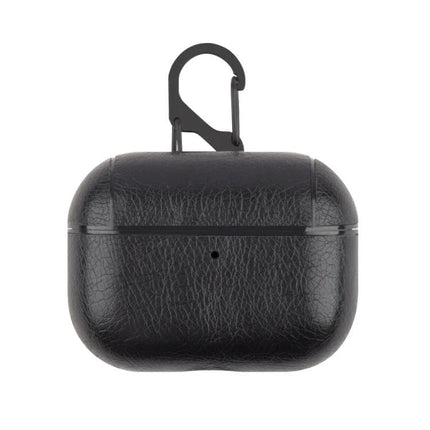 Leather Case for AirPods Pro with Hook for Daily Carry - black textured leather protective case with carabiner hook