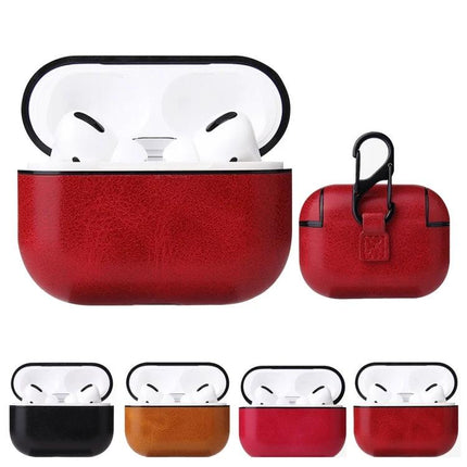 Leather Case for AirPods Pro with Hook for Daily Carry - red leather protective case with hook attached