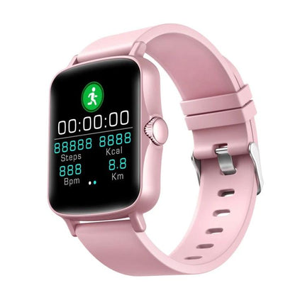 PTone Watch for Everyday Health and Activity Tracking - pink smartwatch showing step counter, heart rate, calories and distance for daily fitness monitoring