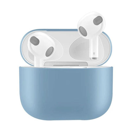 Silicone Protective Case for Daily Earphone Use On the Go blue silicone case with earbuds and accessible charging port