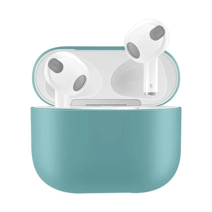 Silicone Protective Case for Daily Earphone Use On the Go teal silicone case with white earbuds showing charging port accessible