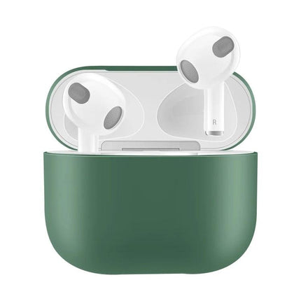 Silicone Protective Case for Daily Earphone Use On the Go green silicone case with open lid showing white earphones and accessible charging port