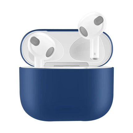 Silicone Protective Case for Daily Earphone Use On the Go navy blue silicone case protecting white earbuds with charging port access