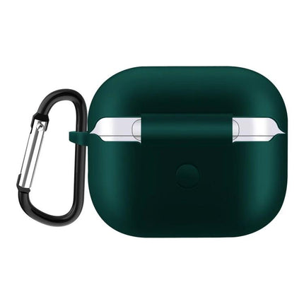 Silicone Case for Protecting AirPods During Daily Activities in dark green with carabiner, slim 360-degree protective cover