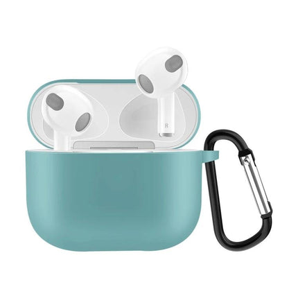 Silicone Case for Protecting AirPods During Daily Activities - teal 360-degree cover with carabiner for runs, commutes, and sweat protection