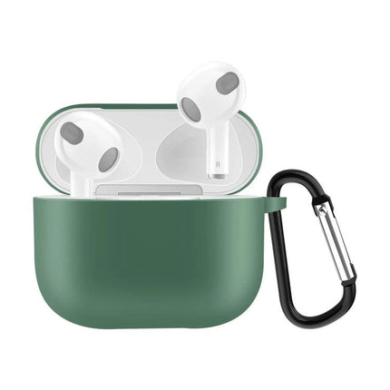 Silicone Case for Protecting AirPods During Daily Activities in green with carabiner, slim 360-degree coverage for drops and sweat protection