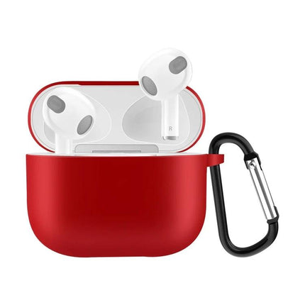 Silicone Case for Protecting AirPods During Daily Activities - red 360° protective cover with carabiner for running, commuting and sweat resistance