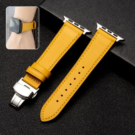 Butterfly Clasp Cowhide Leather Apple Watch Band 38-44mm