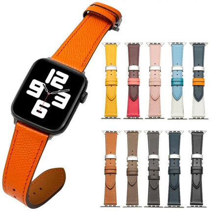 Butterfly Clasp Cowhide Leather Apple Watch Band 38-44mm