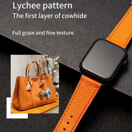 Butterfly Clasp Cowhide Leather Apple Watch Band 38-44mm