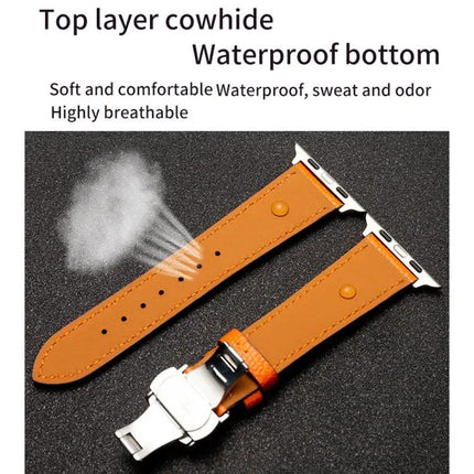 Butterfly Clasp Cowhide Leather Apple Watch Band 38-44mm