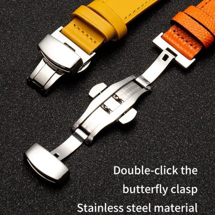 Butterfly Clasp Cowhide Leather Apple Watch Band 38-44mm