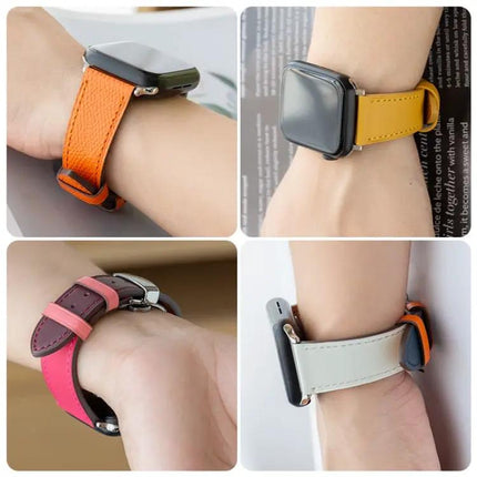 Butterfly Clasp Cowhide Leather Apple Watch Band 38-44mm