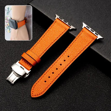 Butterfly Clasp Cowhide Leather Apple Watch Band 38-44mm