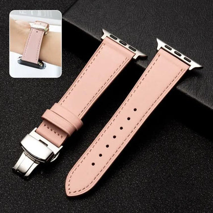Butterfly Clasp Cowhide Leather Apple Watch Band 38-44mm