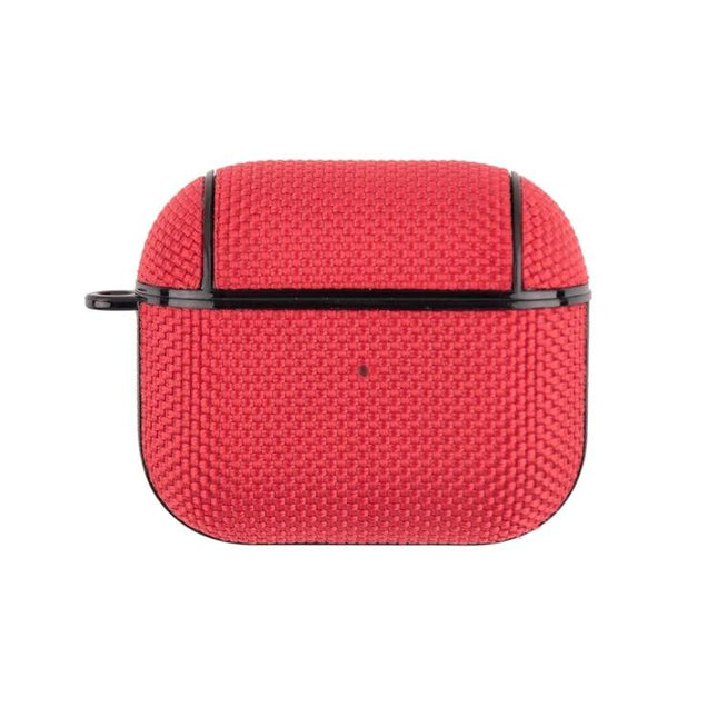 Waterproof Nylon Case for AirPods 3 with Hook for Daily Use - Red textured protective pouch with carabiner clip
