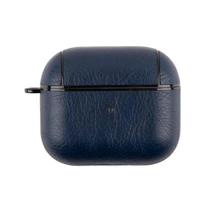 Protective Leather Case for Everyday Earphone Protection - navy blue leather earphone case with pocket-friendly clip