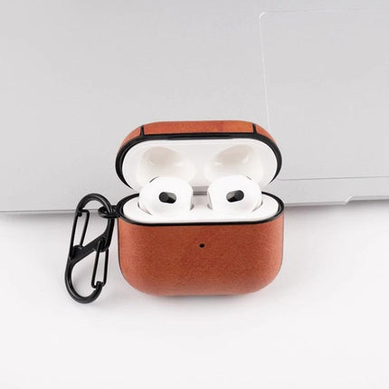 Protective Leather Case for Everyday Earphone Protection - brown leather earbud case with carabiner, pocket-sized scratch and dust protection