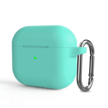 Silicone Case for Everyday Earphone Protection with Hook in teal with metal carabiner for commuting and exercise