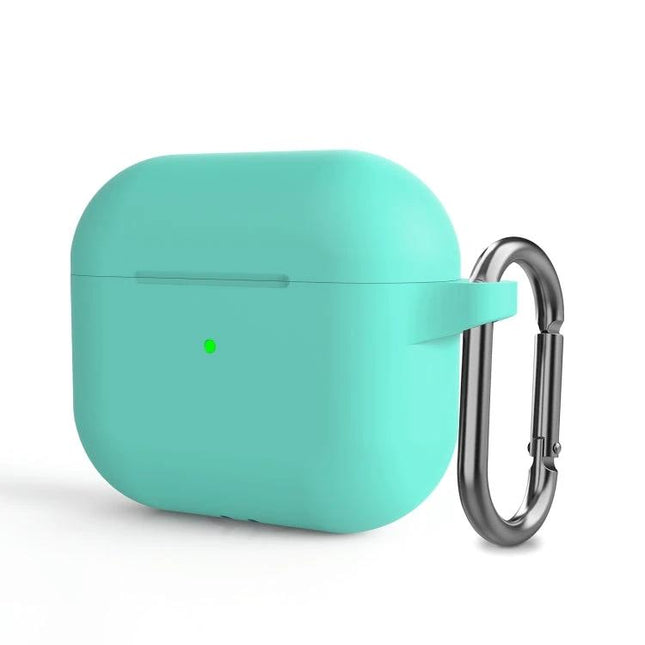 Silicone Case for Everyday Earphone Protection with Hook in mint green with metal carabiner attachment