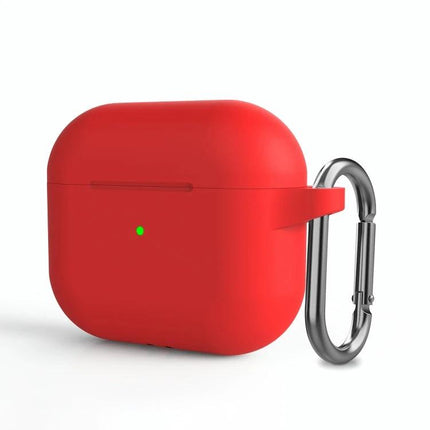Silicone Case for Everyday Earphone Protection with Hook in red silicone with metal carabiner attached