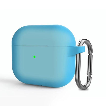 Silicone Case for Everyday Earphone Protection with Hook in blue showing carabiner attachment and LED indicator