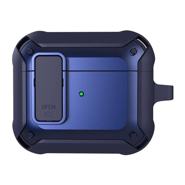 Protective Silicone Case for AirPods in Daily Routines – navy blue rugged 360° protective AirPods case with clip and LED access