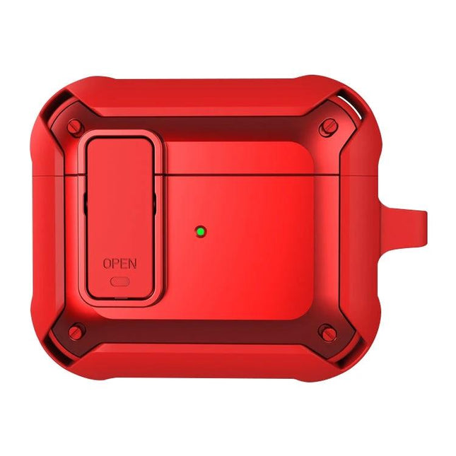 Protective Silicone Case for AirPods in Daily Routines - red rugged 360° protective silicone case with opening latch and LED access