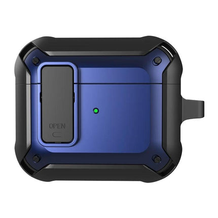 Protective Silicone Case for AirPods in Daily Routines rugged blue and black 360-degree protection with clip for commuting and workouts