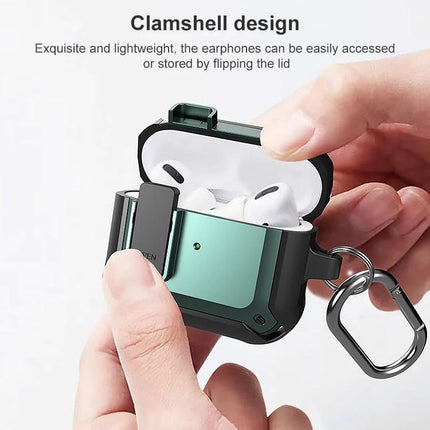 Protective Silicone Case for AirPods in Daily Routines - clamshell keychain case showing opened AirPods, 360° protection, slim durable everyday carry
