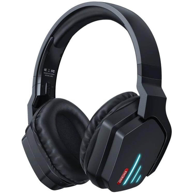 Onikuma Bluetooth Gaming Headset With Mic For PC And Console black wireless headset with mic, LED accents, cushioned earcups