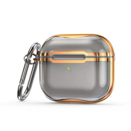 Keep Your AirPods Safe with This Hook Case for Daily Use - Transparent protective AirPods case with gold trim and metal carabiner hook